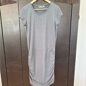 Athleta Gray Scoop Neck Tee Dress with Subtle Rib Trim
